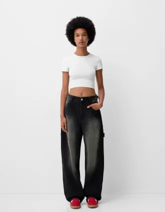 Adjustable balloon fit carpenter jeans