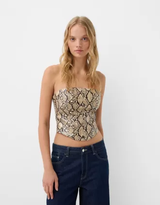 Animal print leather effect corsetry-inspired top