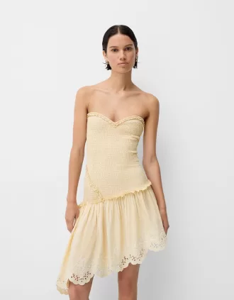 Asymmetric dress with shirred elastic detail