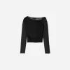 BERSHKA SERIES long sleeve gathered tulle T-shirt