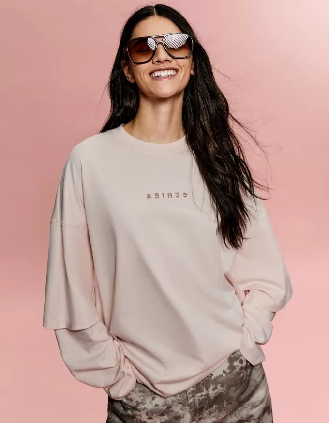 BERSHKA SERIES print double-sleeve T-shirt