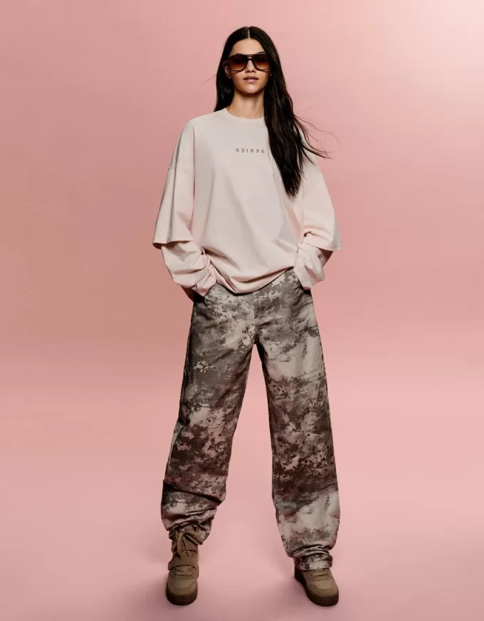 BERSHKA SERIES print double-sleeve T-shirt