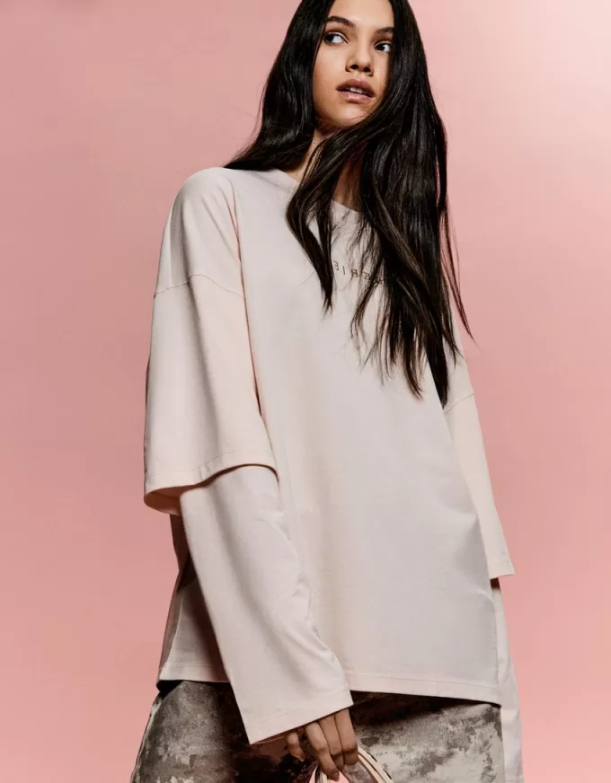 BERSHKA SERIES print double-sleeve T-shirt