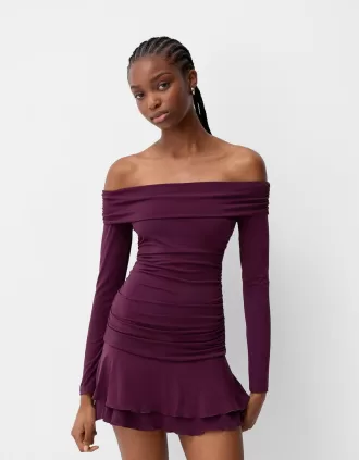 BERSHKA SERIES ruffled long sleeve mini dress