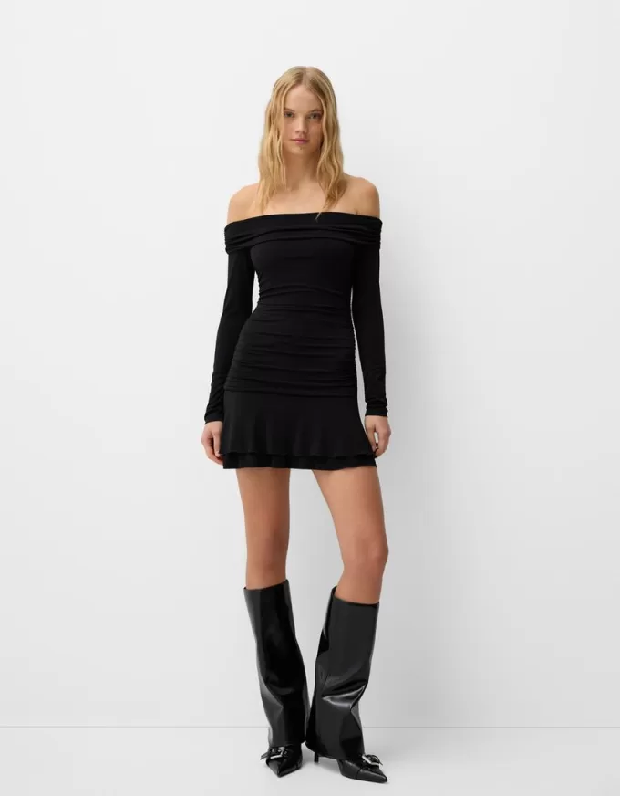 BERSHKA SERIES ruffled long sleeve mini dress BERSHKA SERIES ruffled long sleeve mini dress