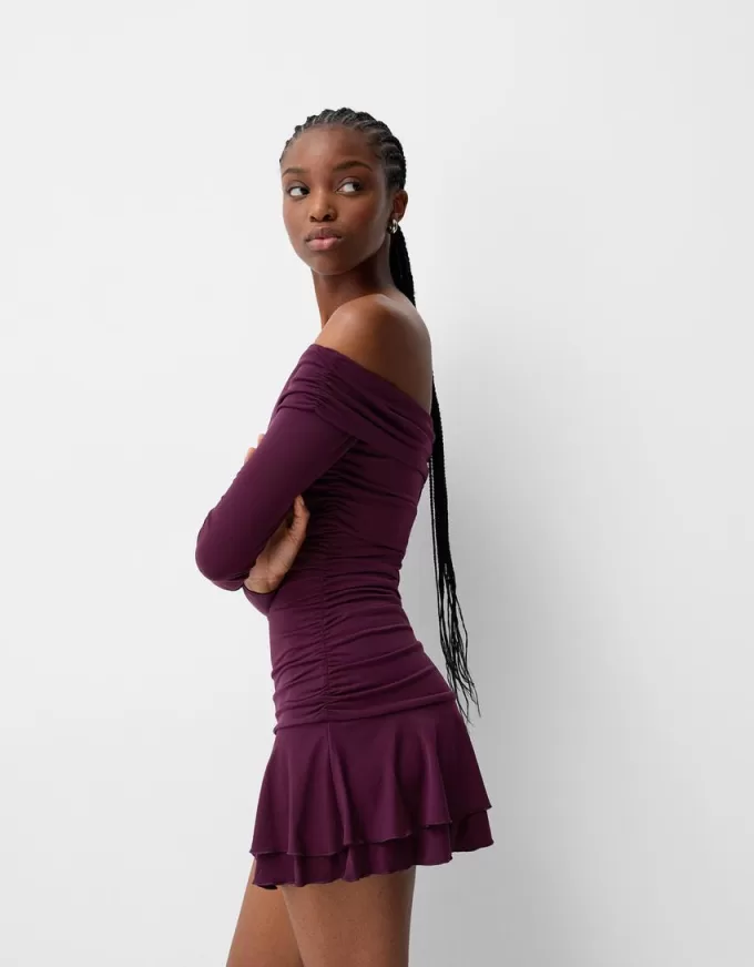 BERSHKA SERIES ruffled long sleeve mini dress BERSHKA SERIES ruffled long sleeve mini dress