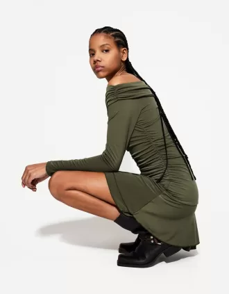 BERSHKA SERIES ruffled long sleeve mini dress