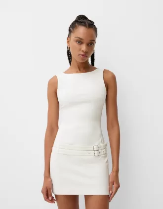 Belted mini dress with buckles