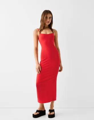 Bengaline midi dress with straps