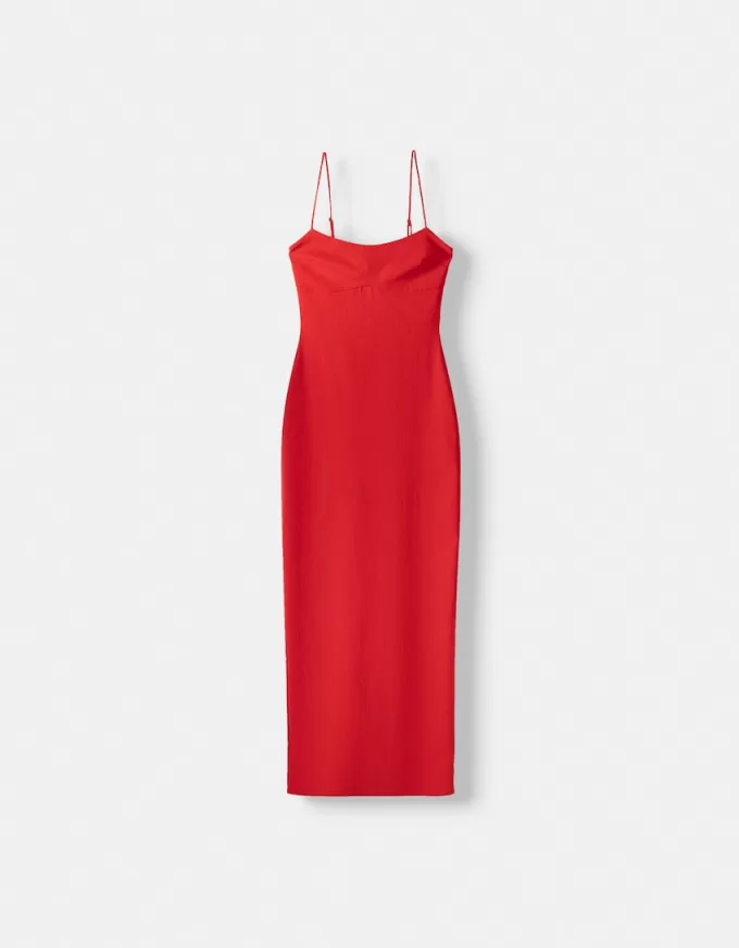 Bengaline midi dress with straps Bengaline midi dress with straps