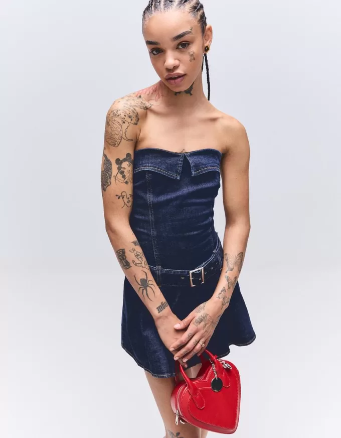 Box pleat denim mini dress Box pleat denim mini dress