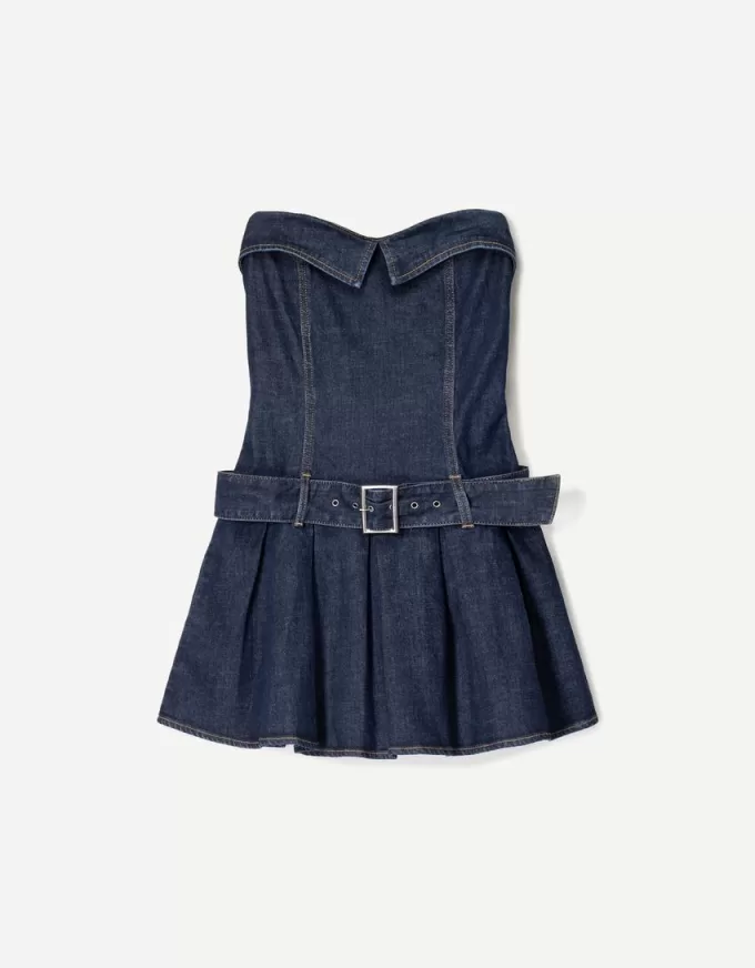 Box pleat denim mini dress Box pleat denim mini dress