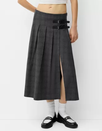 Box pleat midi skirt with a belt detail