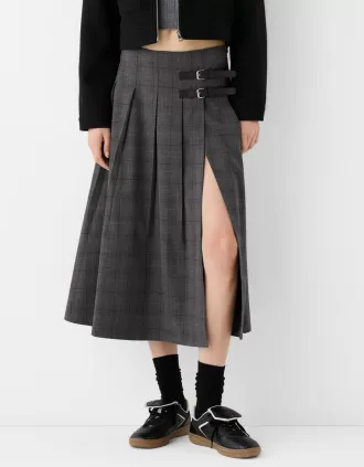 Box pleat midi skirt with a belt detail