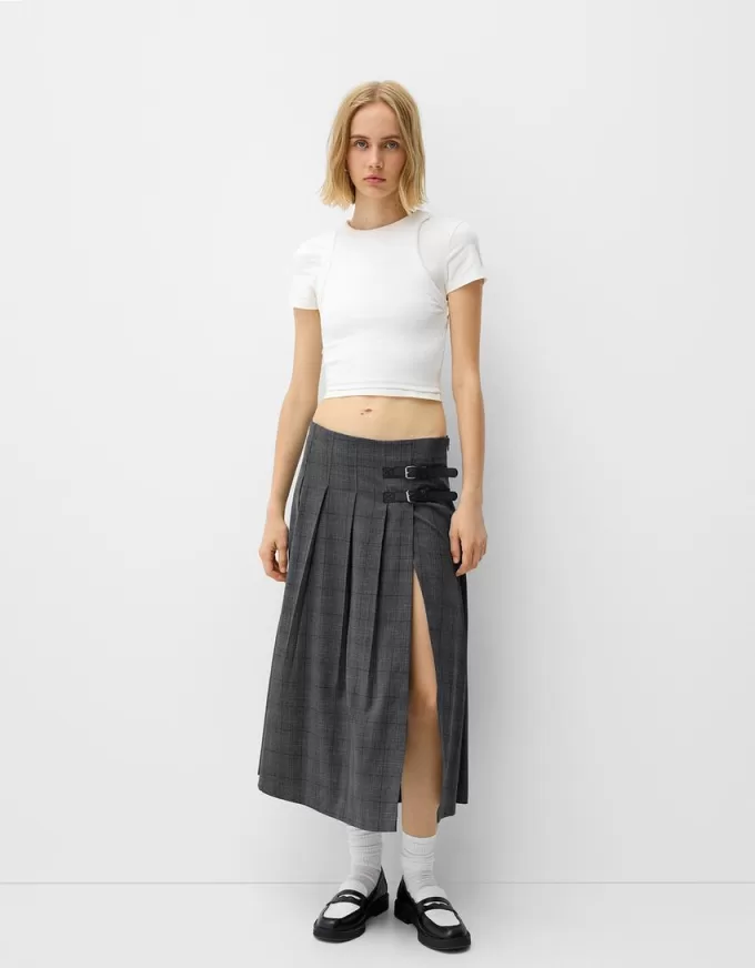 Box pleat midi skirt with a belt detail Box pleat midi skirt with a belt detail