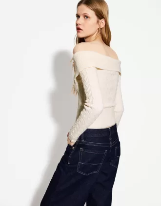 Cable-knit Bardot cardigan with zipper