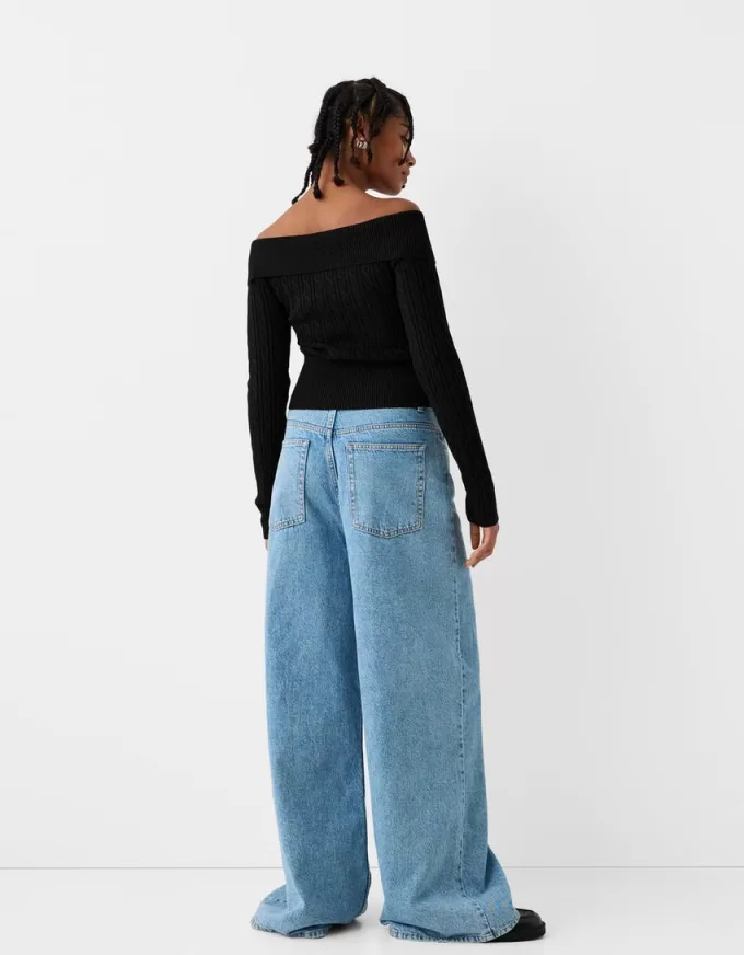 Cable-knit Bardot cardigan with zipper