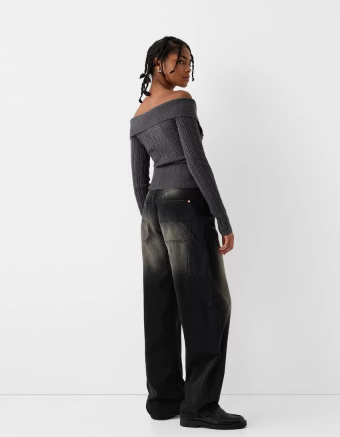 Cable-knit Bardot cardigan with zipper