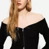 Cable-knit Bardot cardigan with zipper