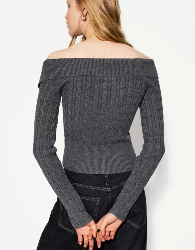 Cable-knit Bardot cardigan with zipper