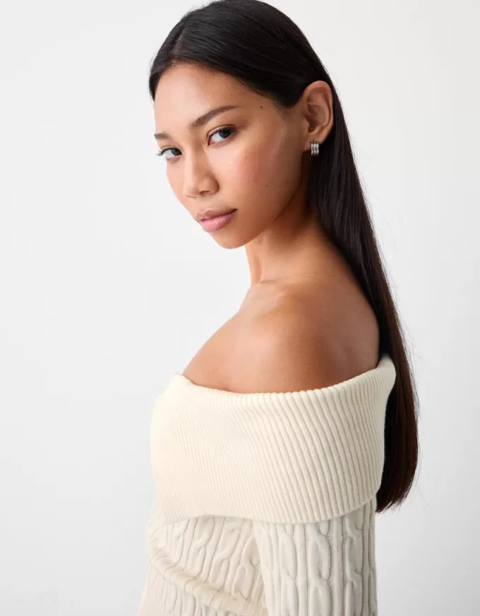 Cable-knit Bardot cardigan with zipper