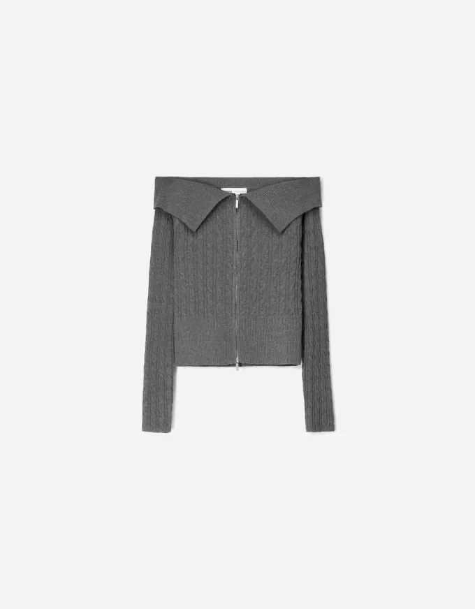 Cable-knit Bardot cardigan with zipper