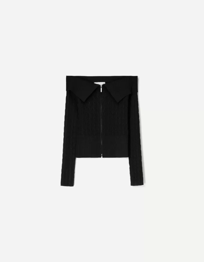 Cable-knit Bardot cardigan with zipper