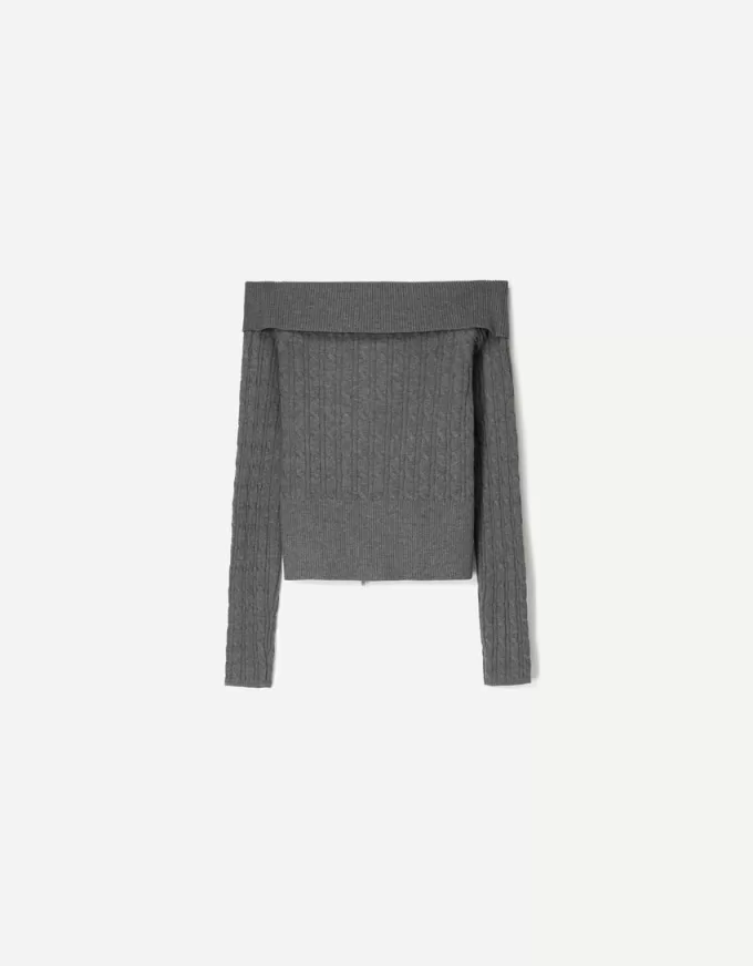 Cable-knit Bardot cardigan with zipper