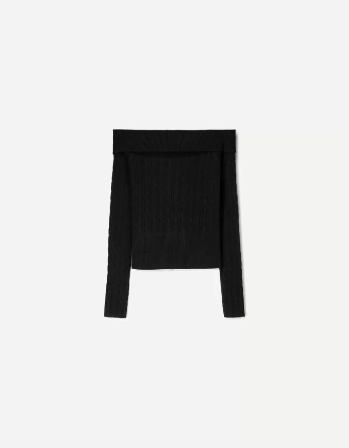 Cable-knit Bardot cardigan with zipper