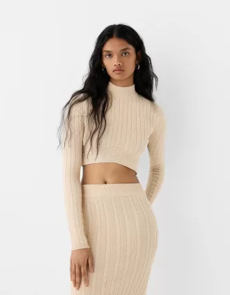 Cable-knit midi skirt