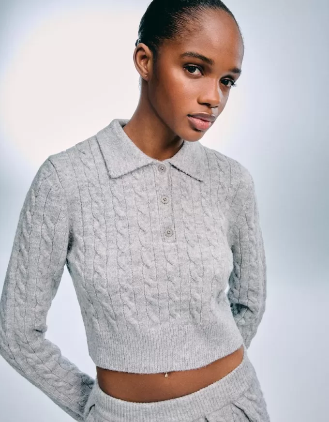 Cable-knit polo collar sweater Cable-knit polo collar sweater