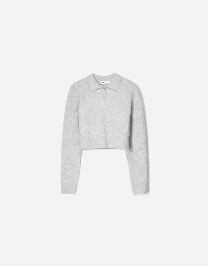 Cable-knit polo collar sweater Cable-knit polo collar sweater