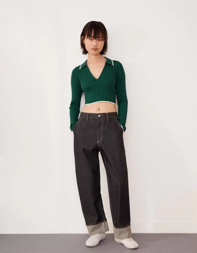 Cable-knit polo collar sweater Cable-knit polo collar sweater