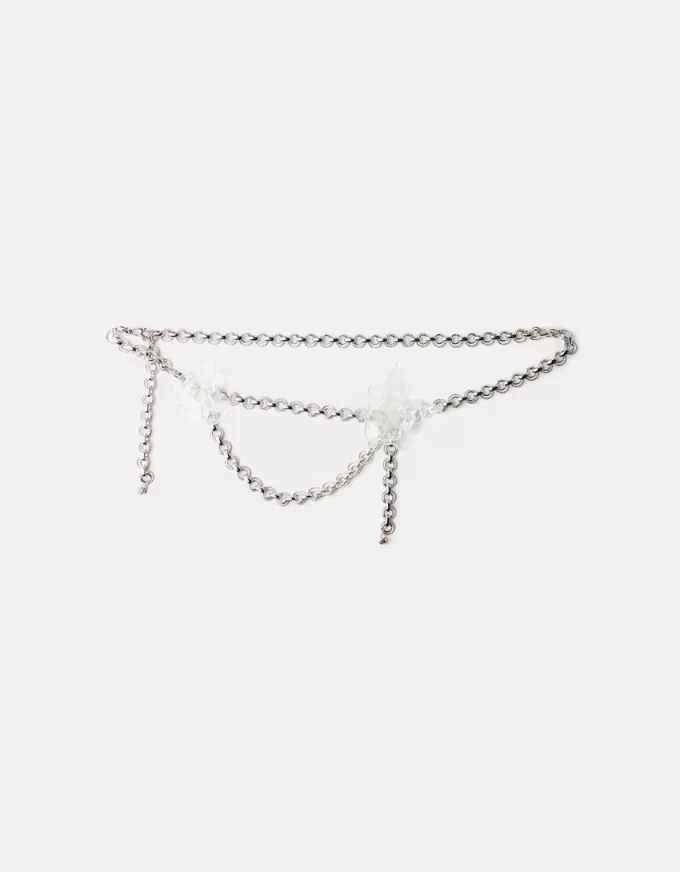 Chain belt with transparent flowers