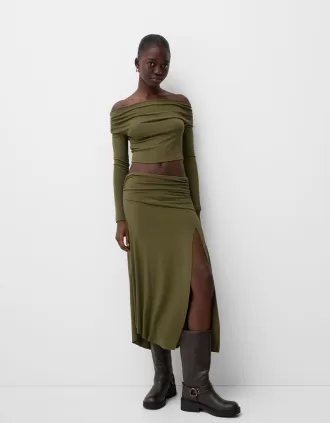 Chunky knit midi skirt