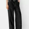 Contrast leather effect pants with belt Contrast leather effect pants with belt