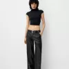 Contrast leather effect pants with belt Contrast leather effect pants with belt
