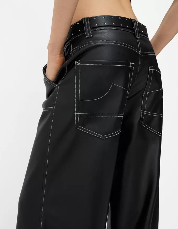 Contrast leather effect pants with belt Contrast leather effect pants with belt