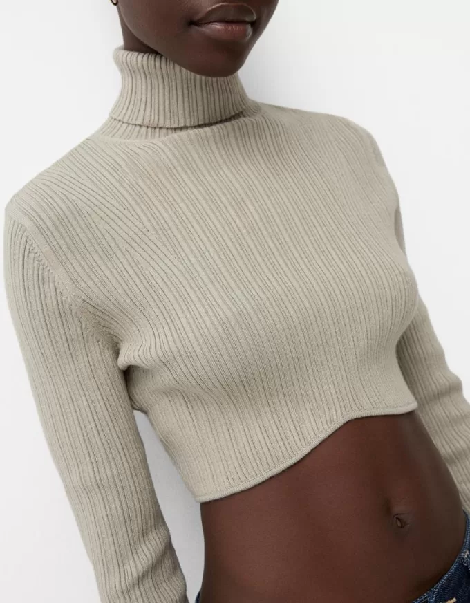 Cropped high neck ribbed sweater Cropped high neck ribbed sweater