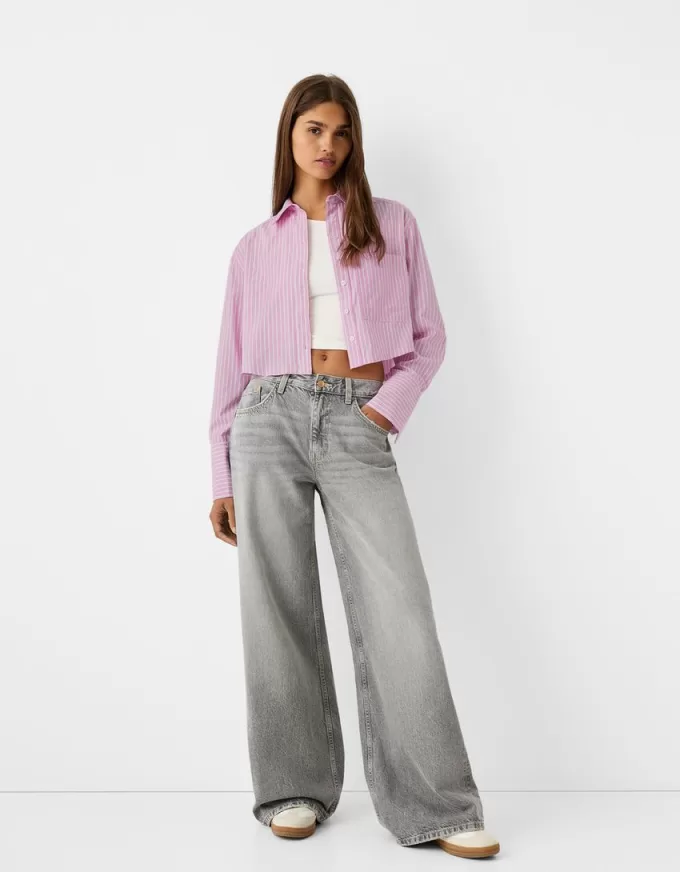 Cropped poplin shirt with pocket Cropped poplin shirt with pocket