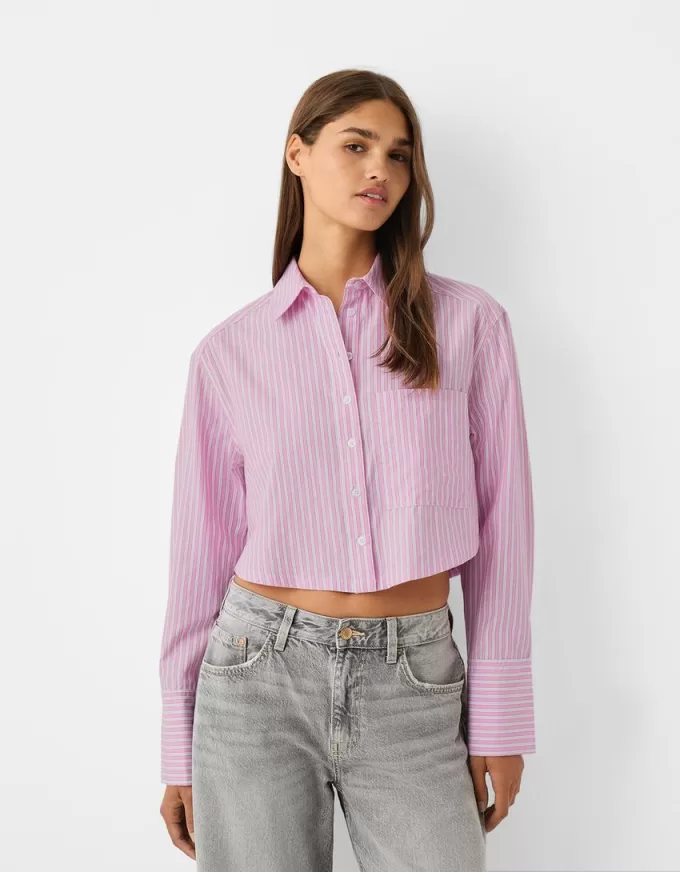 Cropped poplin shirt with pocket Cropped poplin shirt with pocket