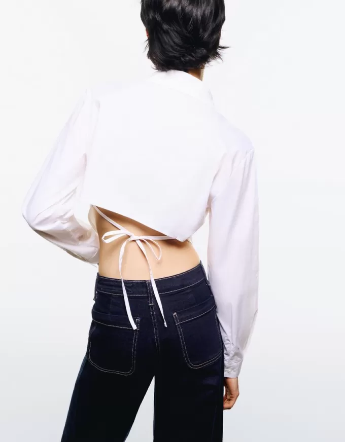 Cropped poplin shirt with ties