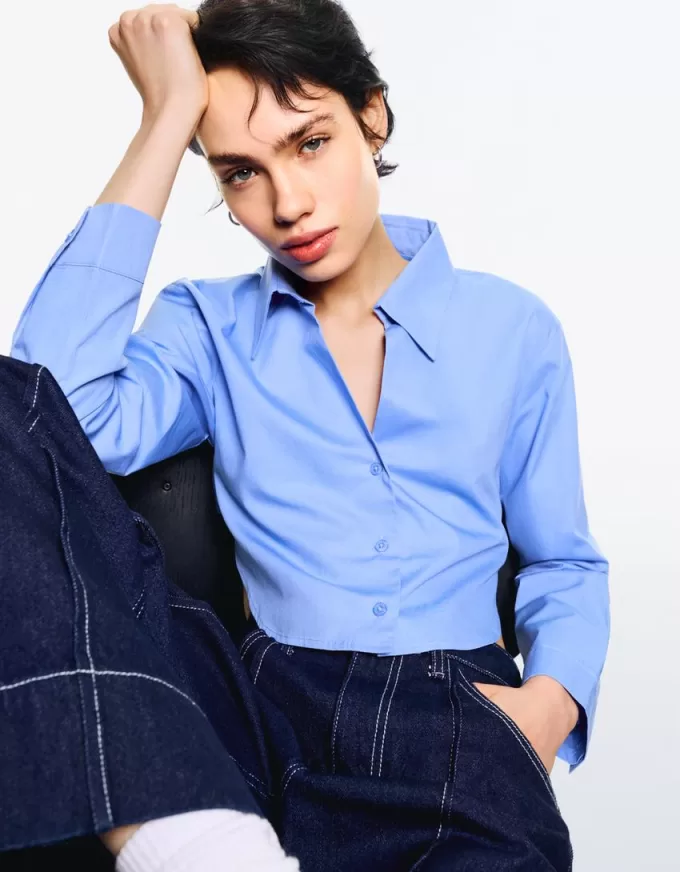 Cropped poplin shirt with ties