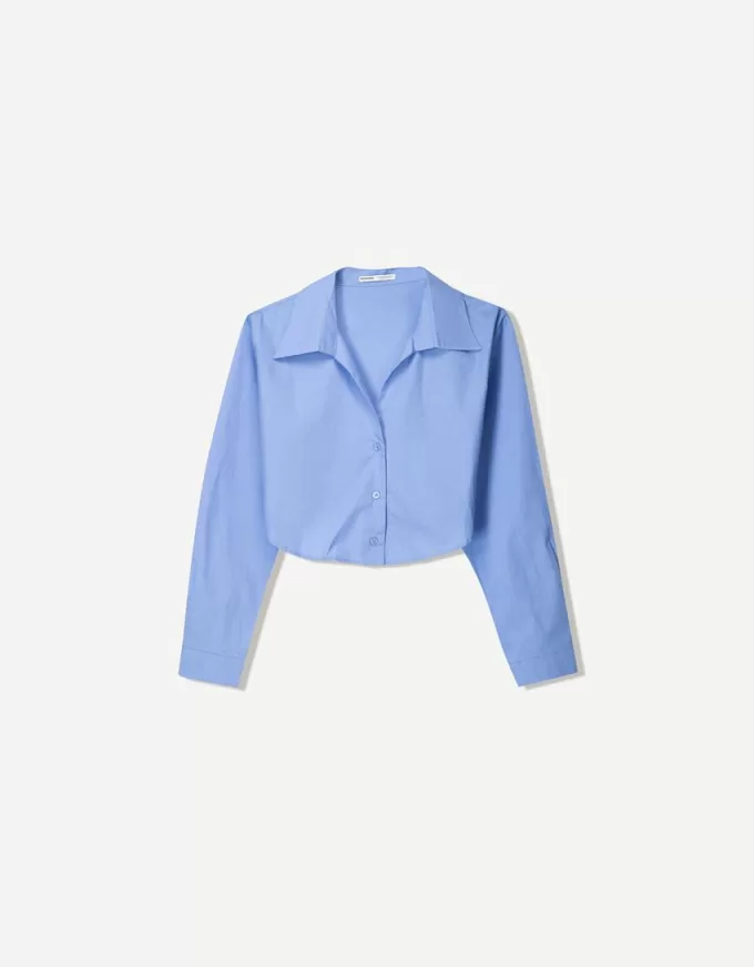 Cropped poplin shirt with ties