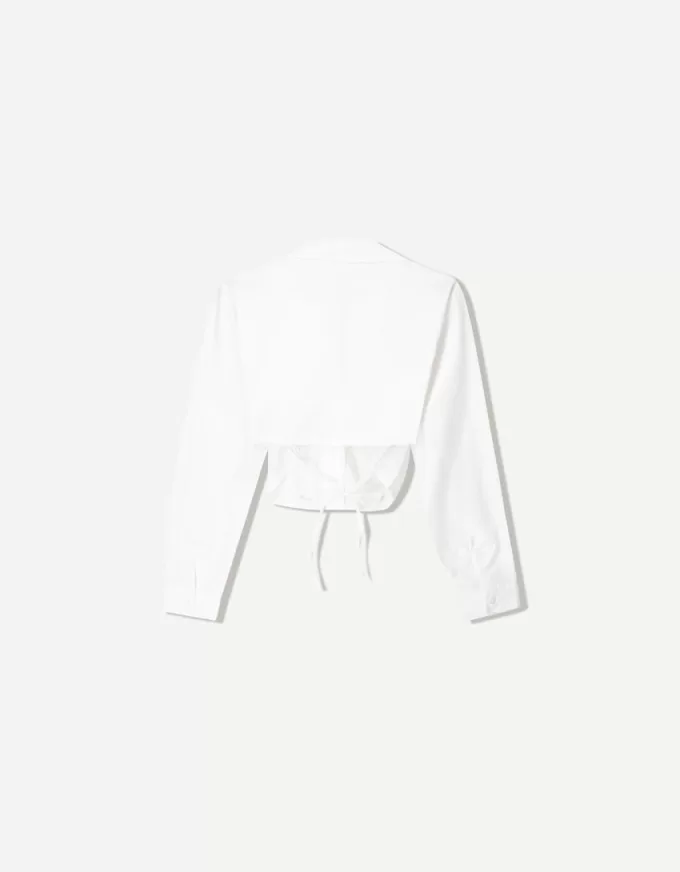 Cropped poplin shirt with ties