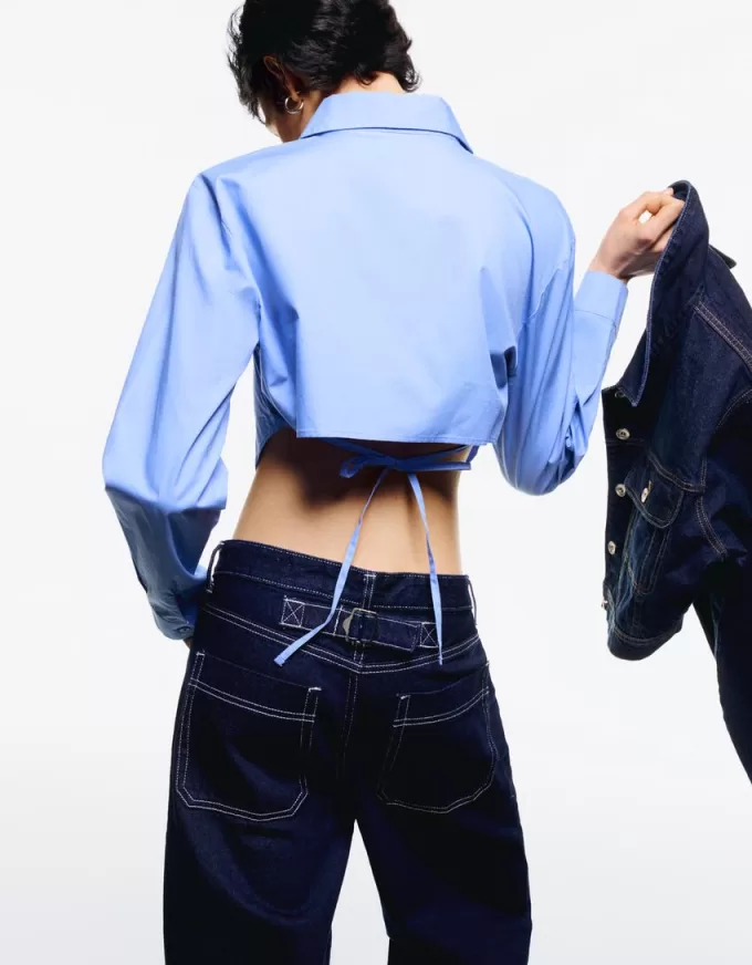 Cropped poplin shirt with ties