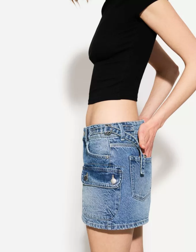 Denim cargo skirt with straps Denim cargo skirt with straps