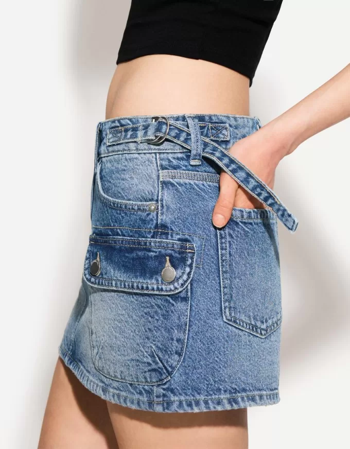 Denim cargo skirt with straps Denim cargo skirt with straps