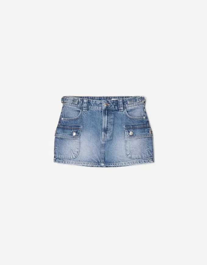 Denim cargo skirt with straps Denim cargo skirt with straps