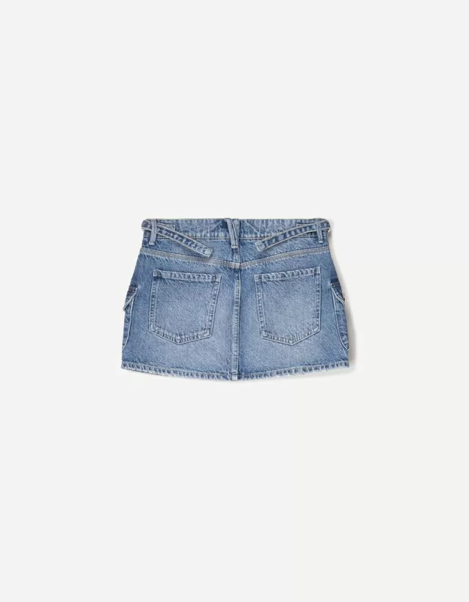 Denim cargo skirt with straps Denim cargo skirt with straps